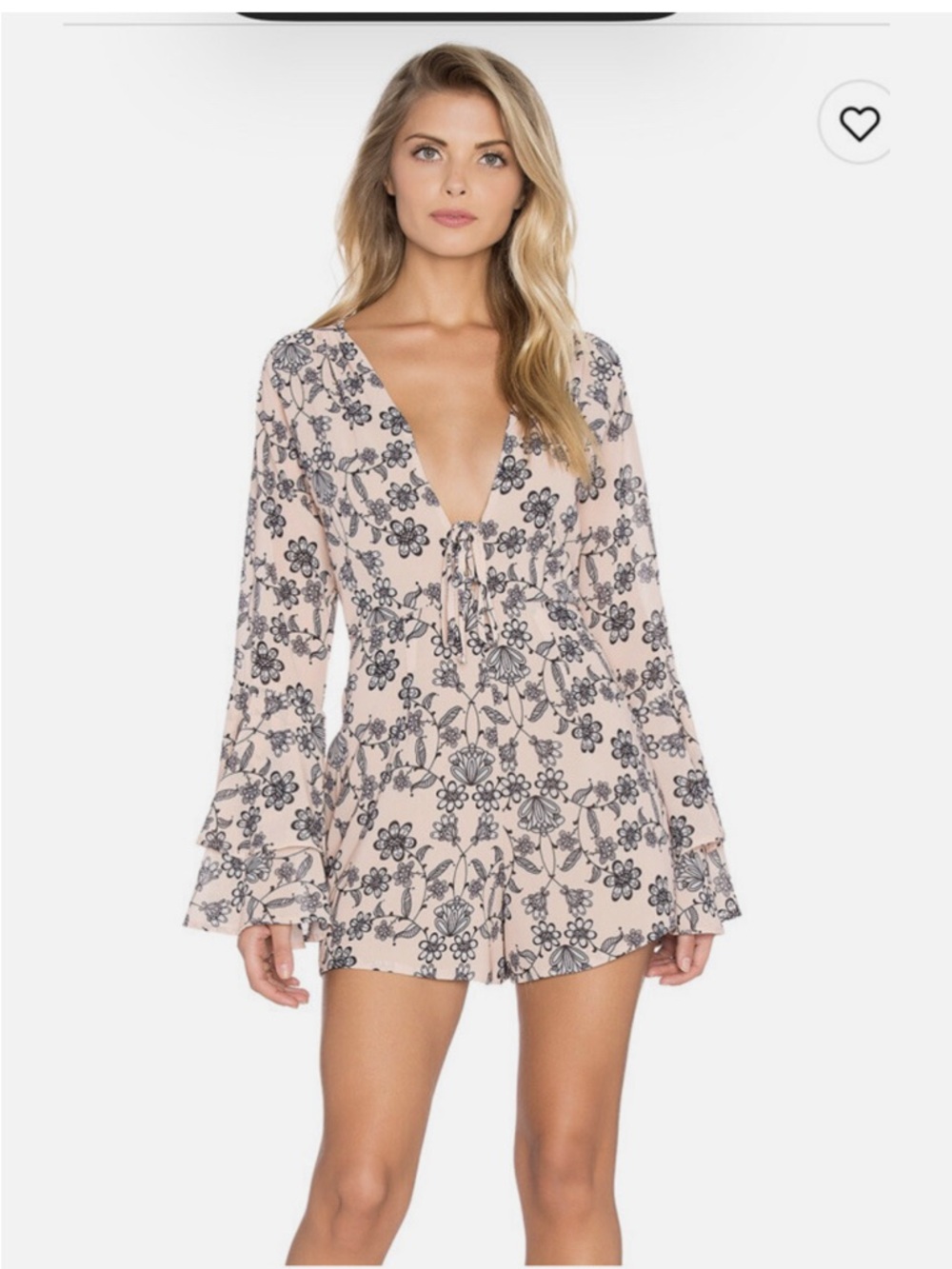 For Love & Lemons Pia Beige Romper Navy Floral Print Sz XS B129